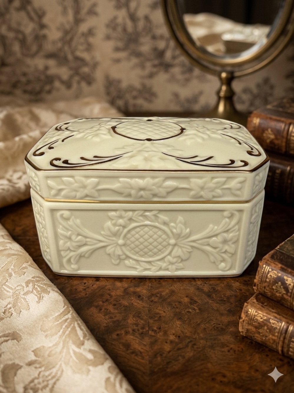 Lenox Ivory & Gold Embossed Porcelain Trinket Box